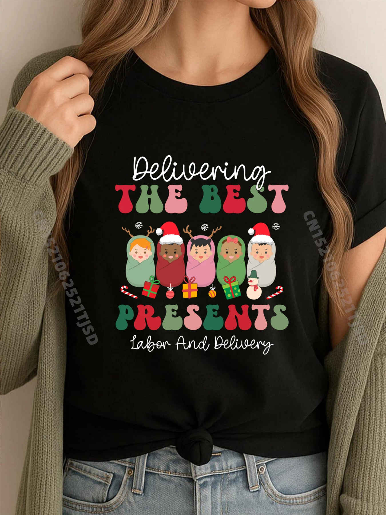 

Доставка лучших подарков, доставка труда, медсестра, роскошная рождественская футболка, женские футболки высокого качества, женская футболка, нормальная