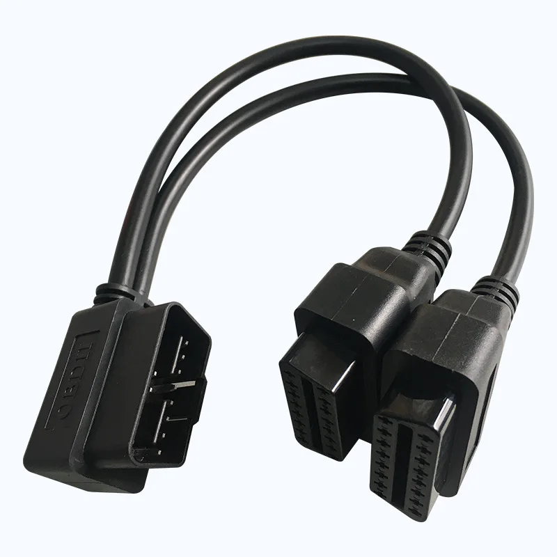 Kabel Ekstensi OBD2 16pin Splitter Jantan Ke Betina Ganda 30CM Kabel OBDII 30CM 1 Jantan Ke 2 Betina Adaptor Konektor Antarmuka