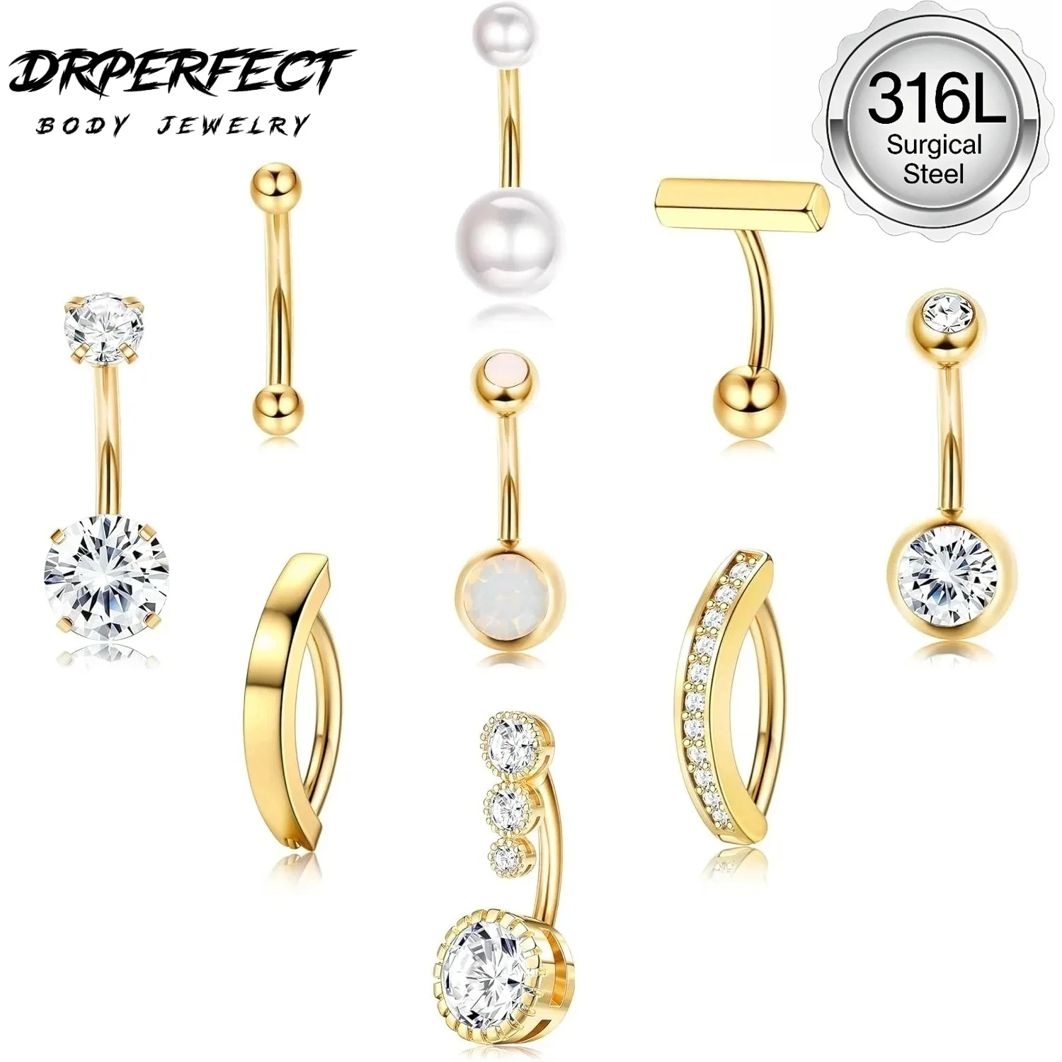 Septum Clicker Ring - Drperfect 1個入り ベリーボタンリング サージカルステンレス CZ ベリーリング