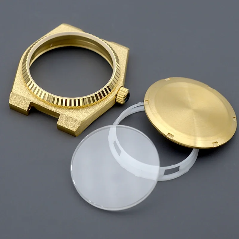 MOD Grit Nail Sand Effect Gold Watch Case with Sapphire Glass CASE Fit NH34 4R35 4R36 NH35 NH36 for Super Player PRX CASE