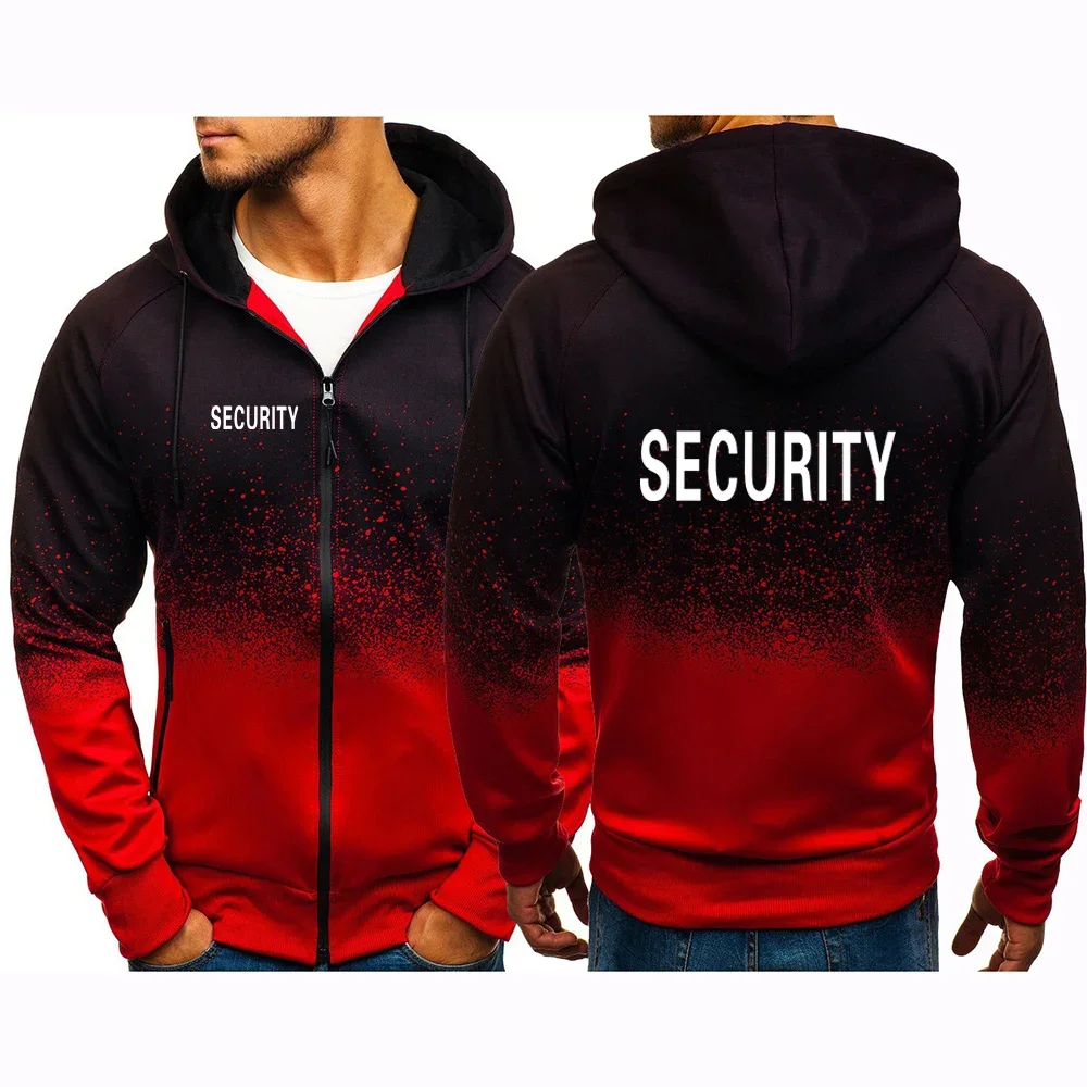 Security 2024 New Printed Autumn Men Hoodies Casual HipHop Harajuku Gradient Color Fleece Hooded Sweatshirts Zipper Jacket Tops