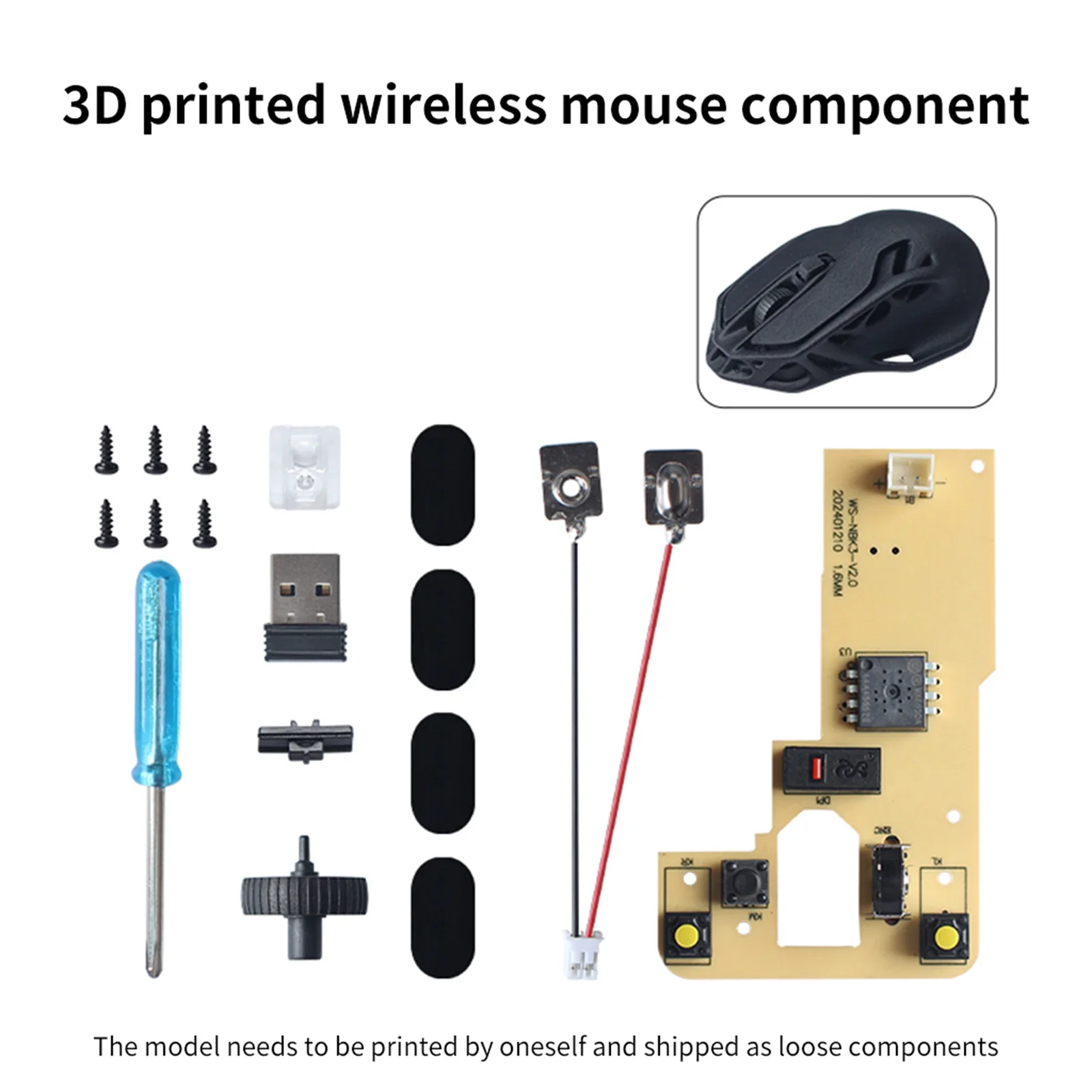 1 Set DIY Wireless Mouse Printable Model Components Office Gaming Ergonomic Accessories for 3D Printer Assembled Mouse