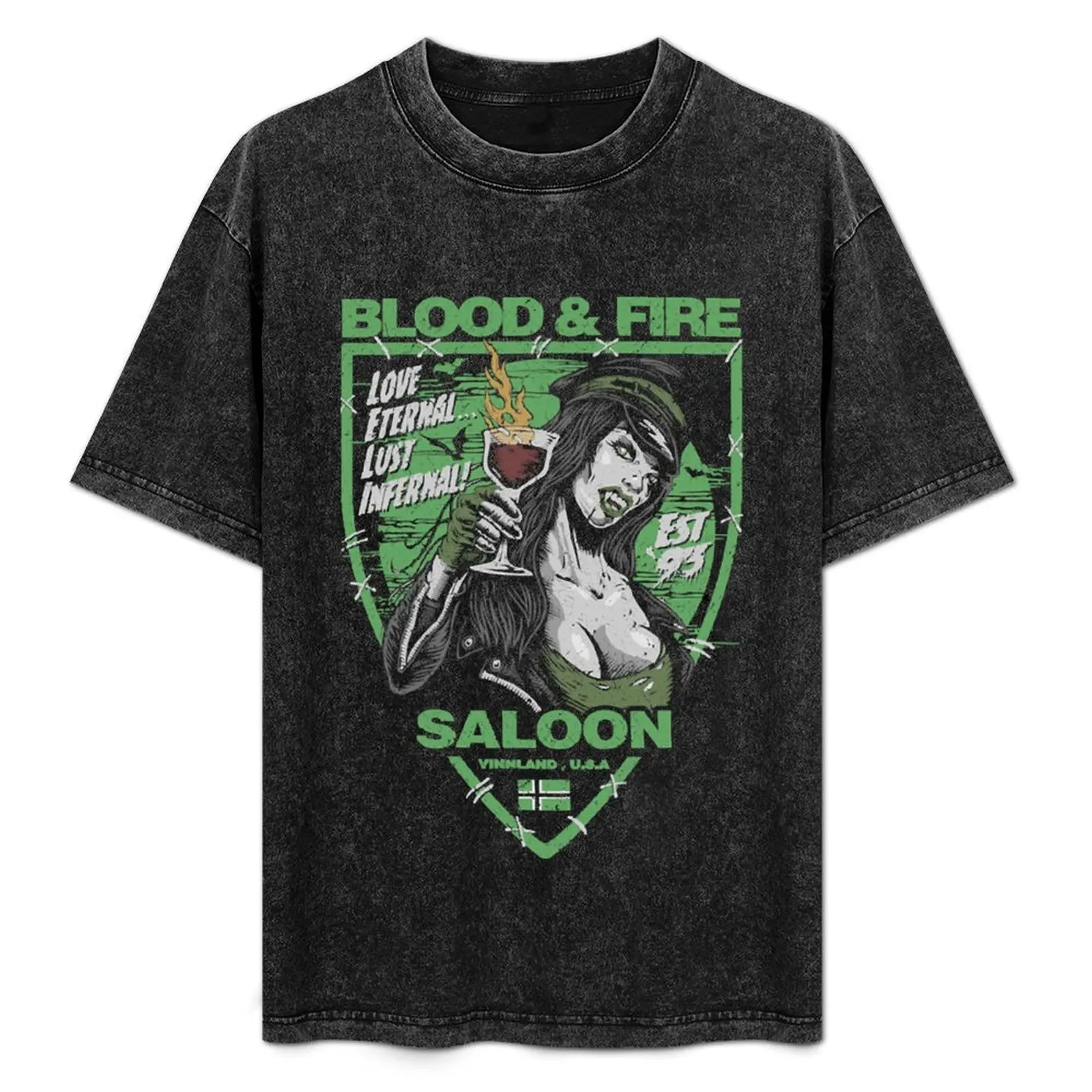 

BLOOD & FIRE SALOON FRONT AND BACK GREEN T-Shirt Standard Fit Solid Tee Shirt