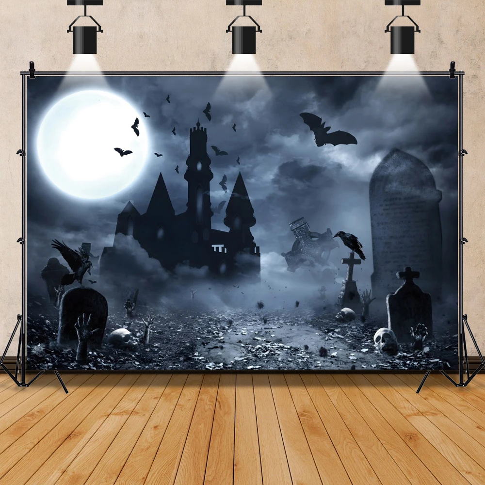 Photo Backdrop Old Dark Deserted Rural House Halloween Party Skeleton Scenic Child Kids Portrait Photo Background Photo Studio