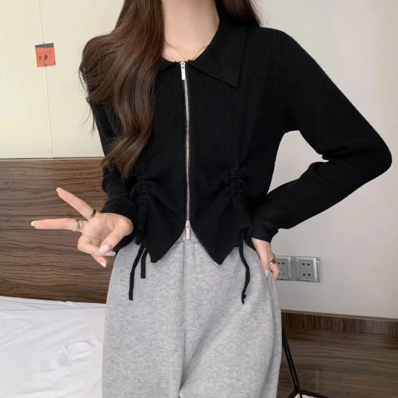 Nice Femme Spring Korean Fashion Zipper Solid Color Turn-down Collar Women Clothing Simplicity All-match Fashionable Long Sleeve