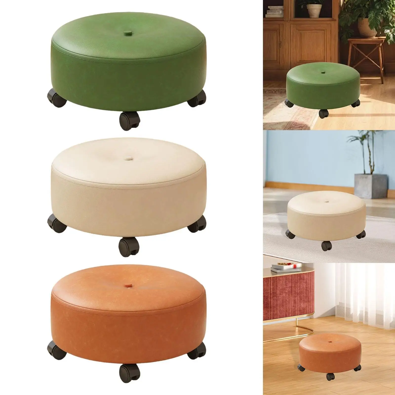 Low Height Rolling Stool Comfortable with Universal Swivel Caster Wheels for Entryway Porch Salon Pedicure Kitchen Apartment