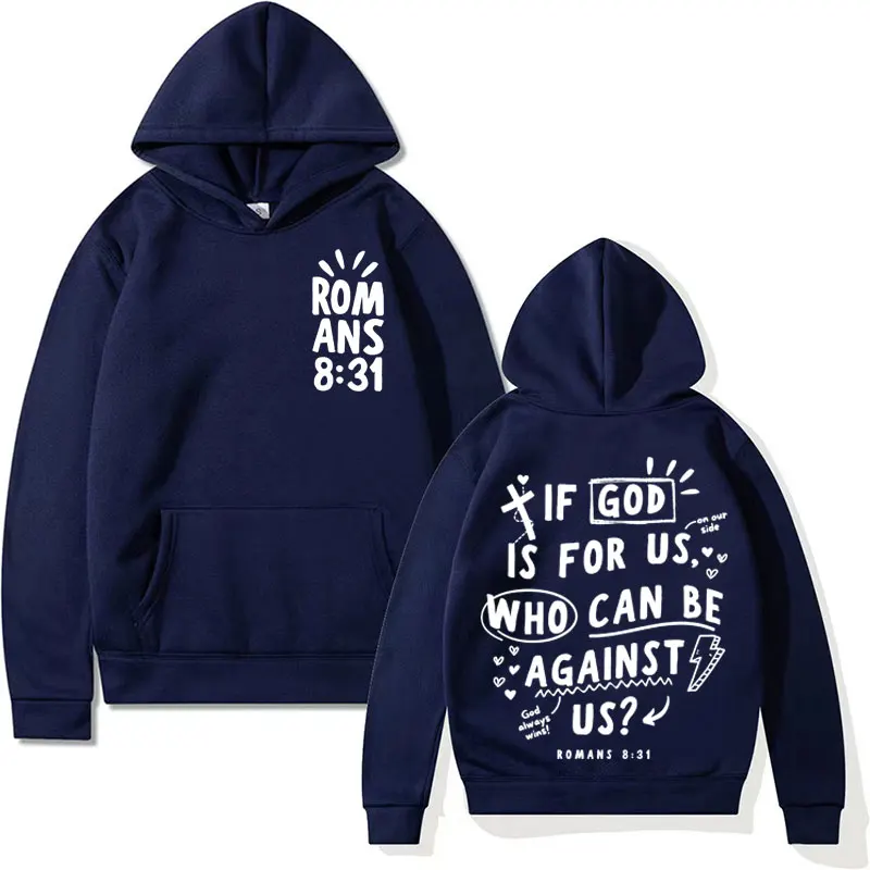 If God Is for Us Who Can Be Against Us? Letters Print Hoodie Harajuku Christian Aesthetic Sweatshirt Unisex Casual Fleece Hooded