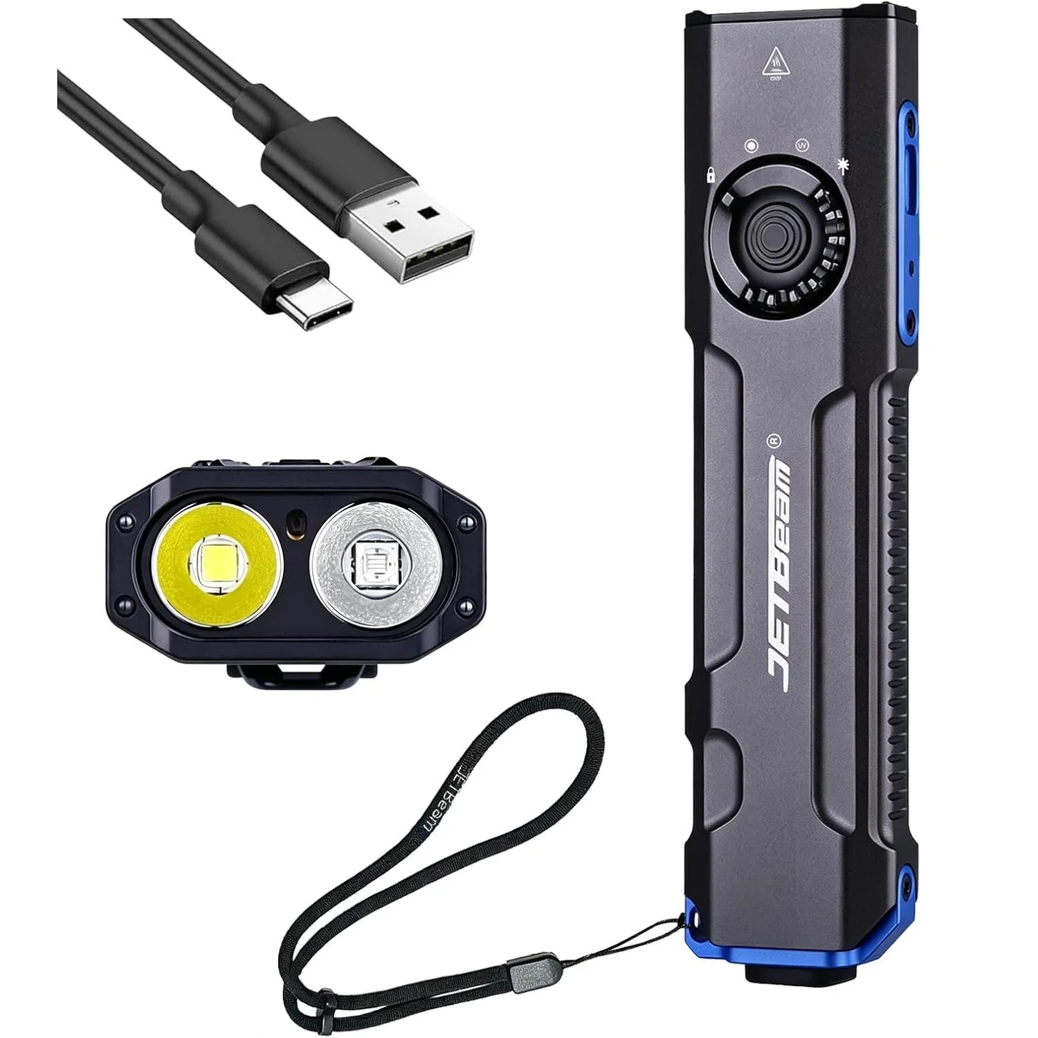 JETBeam Flat Tactical LED Flashlight 3000LM Rechargeable EDC Pocket Light USB-C Torch Lanterna for Camping Emergency Camping