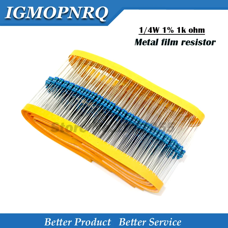 100pcs  1/4W 1k Metal film resistor 1% 1/4W Metal film 