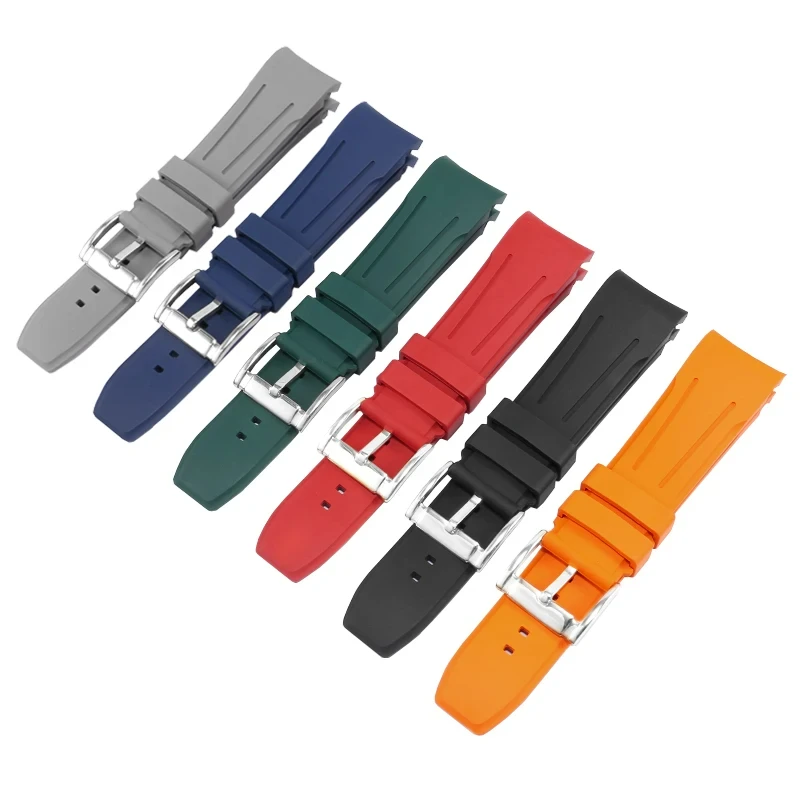 Universal Brands Curved Interface Fluoroelastomer Watch Strap With 20/21/22mm Soft Needle Clasp Watchband