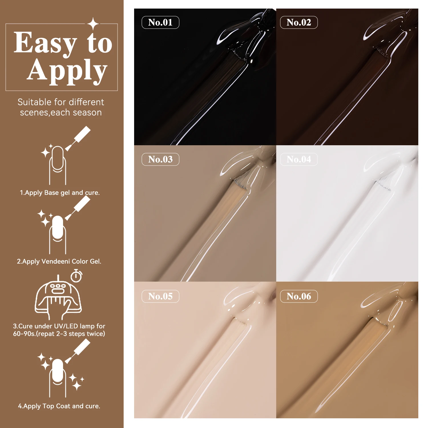 Vendeeni Free Sample 6color Nail Gel Polish 10ml Nail Supplier Wholesale Gel Polish TPO Hema Free OEM Custom Solid Uv Gel Polish