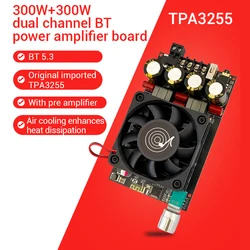 ZK-3002B Bluetooth 5.3 Digital Amplifier Board TPA3255 Stereo 2.0 300W+300W Dual Channel Audio Power Amplifier AUX USB Drive