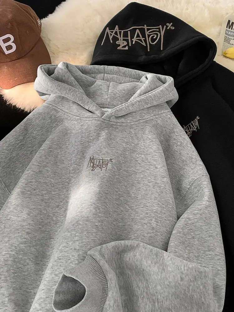 

Мужская зимняя толстовка с капюшоном в американском стиле, утепленная, с вышивкой, свободного кроя, повседневная верхняя одежда для пар