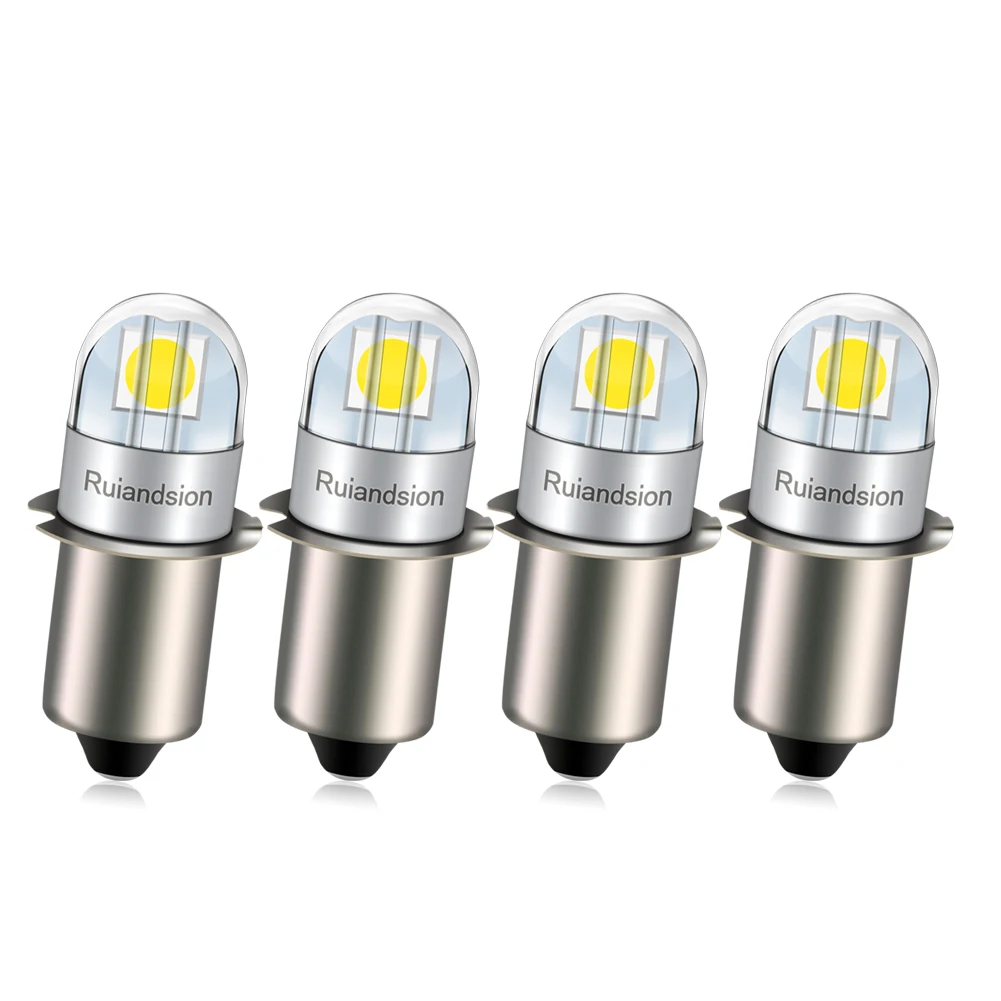 

Ruiandsion P13.5S LED Flashlight Bulb 3030 2Chips 200LM 6000K White 4300K Warm White for Torch Lantern Bike Work Light 4Pcs