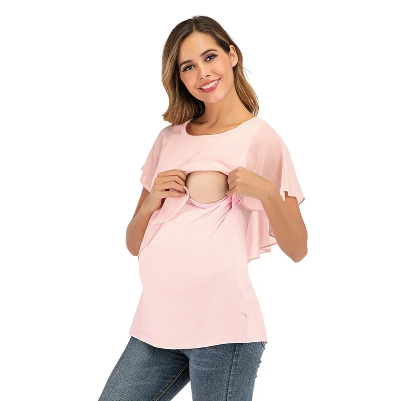 2024 New Summer Women Pregnant Maternity Nursing T Shirts Women's   Wrap Top Sleeveless Double Layer Blouse Tee