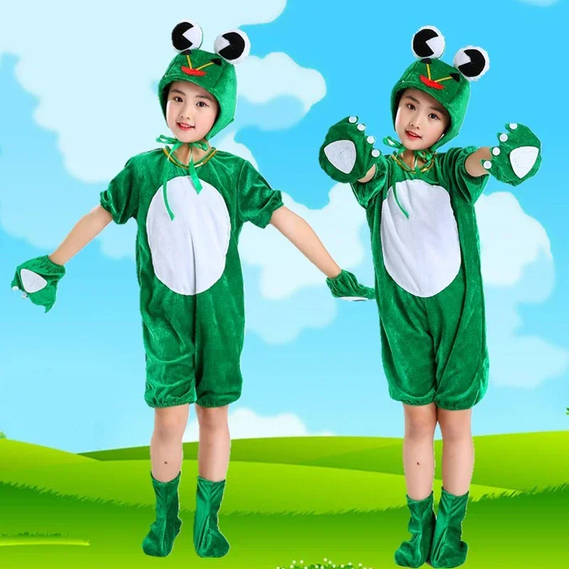 Halloween party kid girl boy dance stage wear green frog costume set shoes gloves children animal performance clothes  clothing