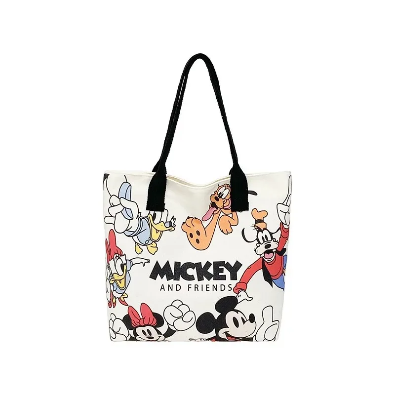

Disney Mickey Mouse Shoulder Bag Print Kawaii Canvas Handbag for Women Girl Portable Lightweight Durable Luxury Designer Purse