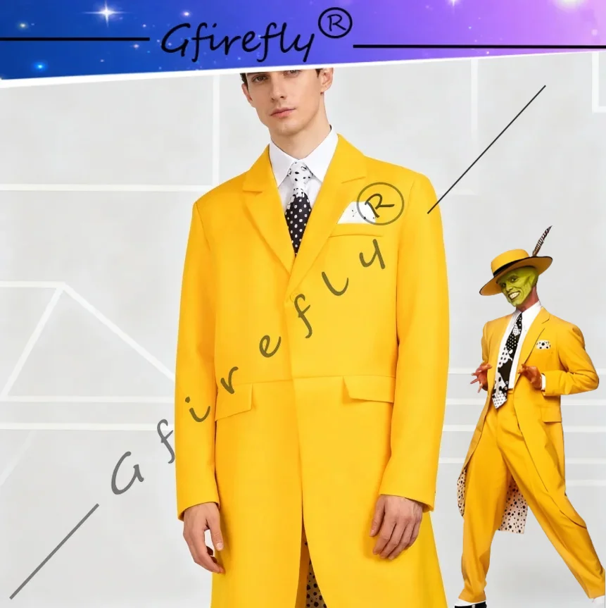 

Film The Mask Cos Suit Same JimCarry Mask Man Yellow Long Cosplay Halloween Comic Con Costume Full Set