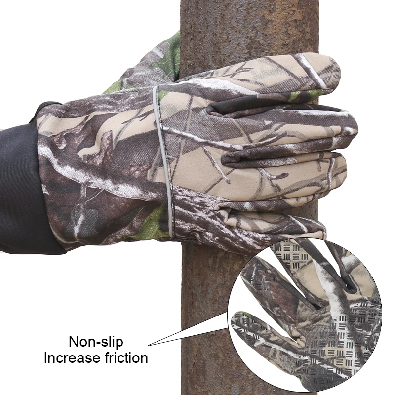 Men Hunting Gloves Cycling Bike Full Finger Antiskid Screen Touch Fleece Camo Outdoor Sports Gloves Spring Autumn Camouflage