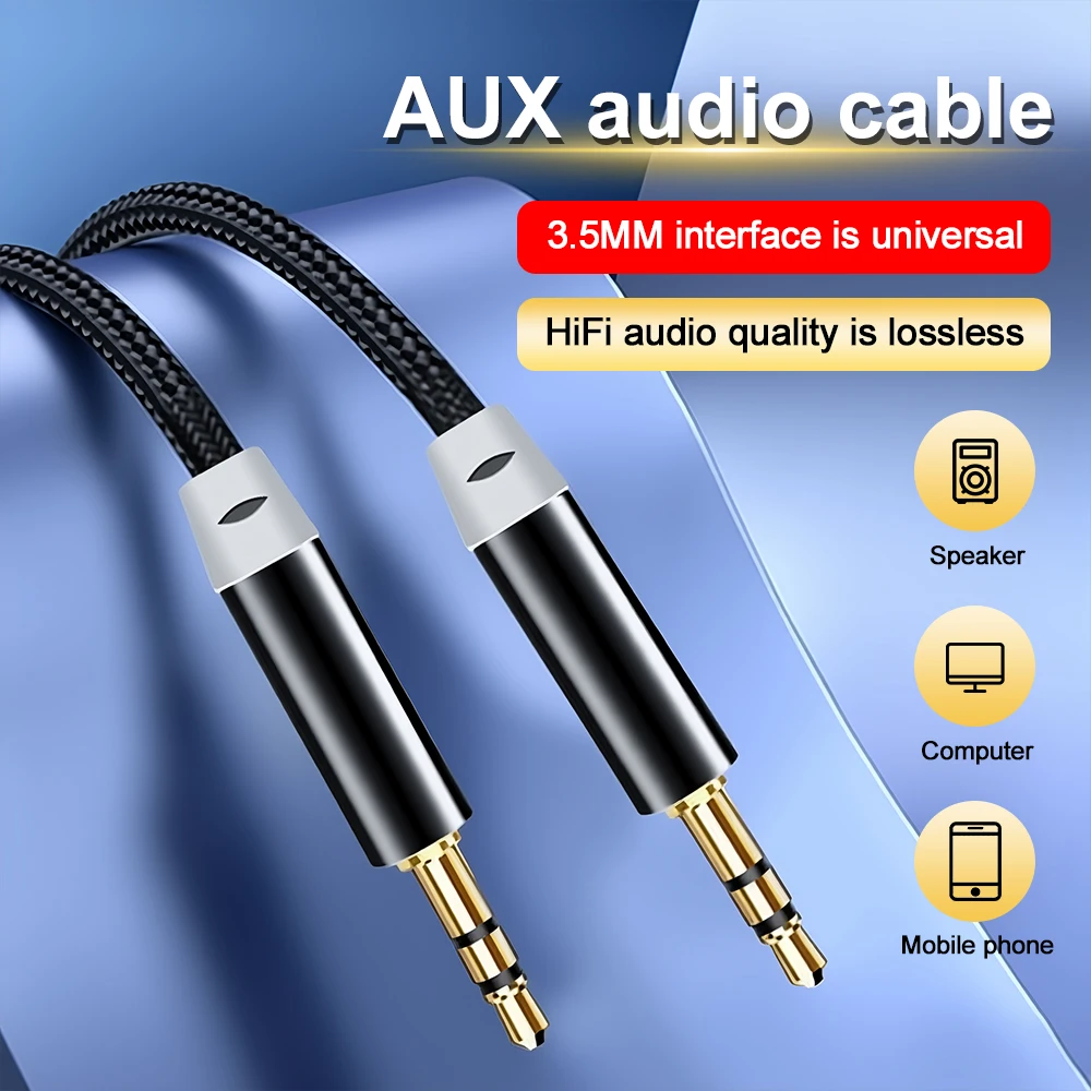 3.5mm to 3.5mm AUX Audio Cable Jack Adapter AUX Audio Cable For Headphones Car Samsung Xiaomi Redmi Oneplus MP3 AUX Cord