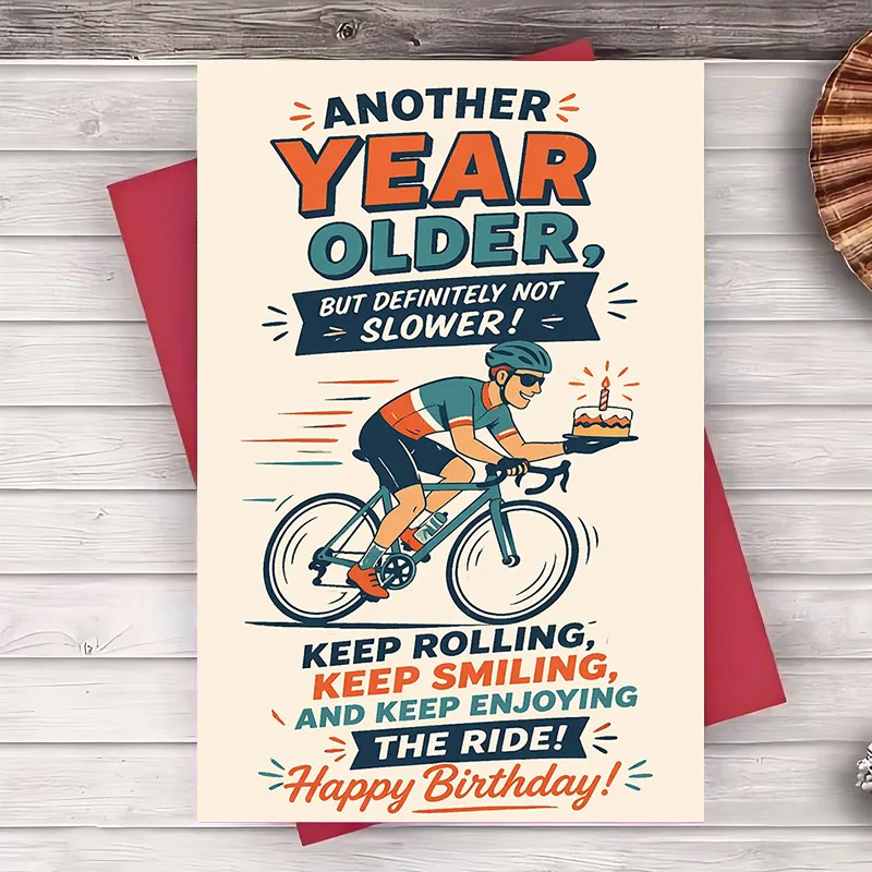 One Envelope and One Greeting CardHappy Birthday Cycling Card for Him Funny Vintage Bicycle Birthday Greeting Card Greeting Card