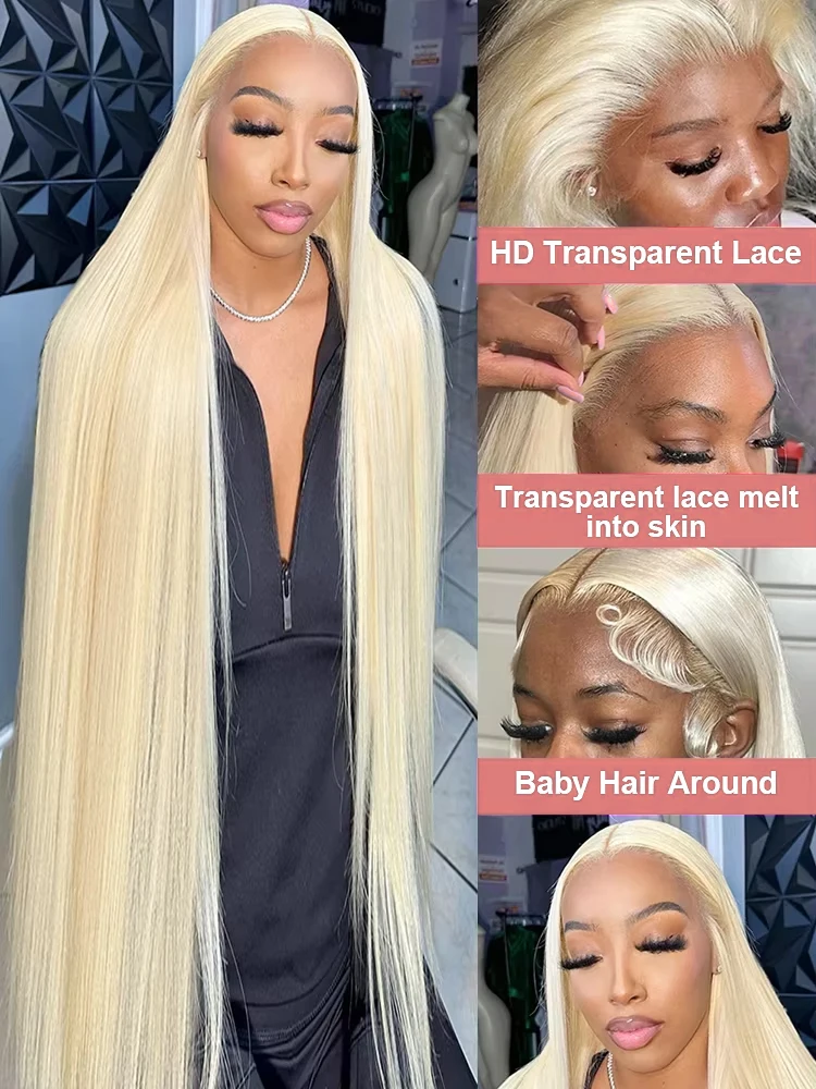 13x6 HD Transparent 613 Blonde Lace Frontal Human Hair Wigs Honey Colored Wig Brazilian Bone Straight 13x4 Lace Front Wig 40Inch