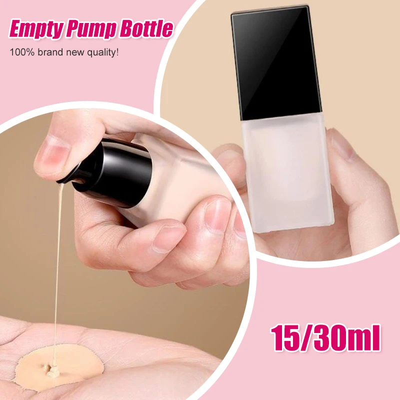 15/30 ml Leere Pumpflasche Glas Flüssige Foundation Behälter Make-Up Transparente Quadratische Nachfüllbare Flasche Tragbare Pumpflasche