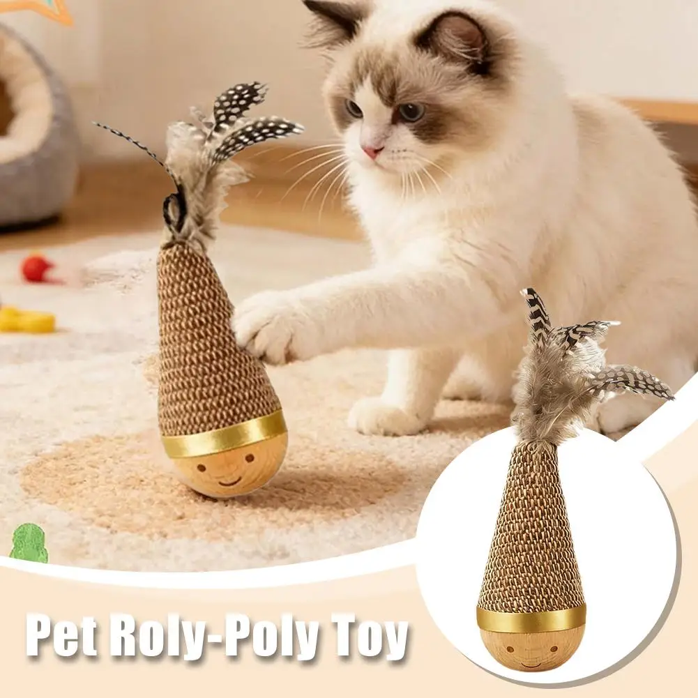 Cat Roly Poly Toy Interactive Feather Tumbler Toy Sisal Surface For Teeth Cleaning And Boredom Relief Indoor Cat Play