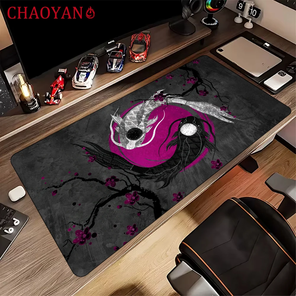 

Yin-yang Koi theme Mouse Pad Desk Mat with Stitched Edges non-Slip rubber base gamer pc accessories Gaming mat Extended pad rug