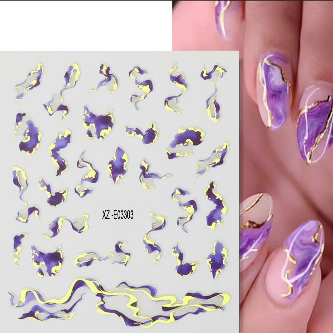 3/6pcs Gilded Wave Lines Marble Nail Stickers Marble Blue Geometry 3D Nail Art Sliders Gold Foil Gradient Manicure Decorations
