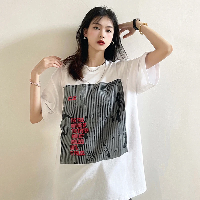 Женская футболка в американском стиле, модная простая белая уличная одежда в стиле хип-хоп, повседневные свободные топы с круглым вырезом и коротким рукавом, Y2K, 2023
