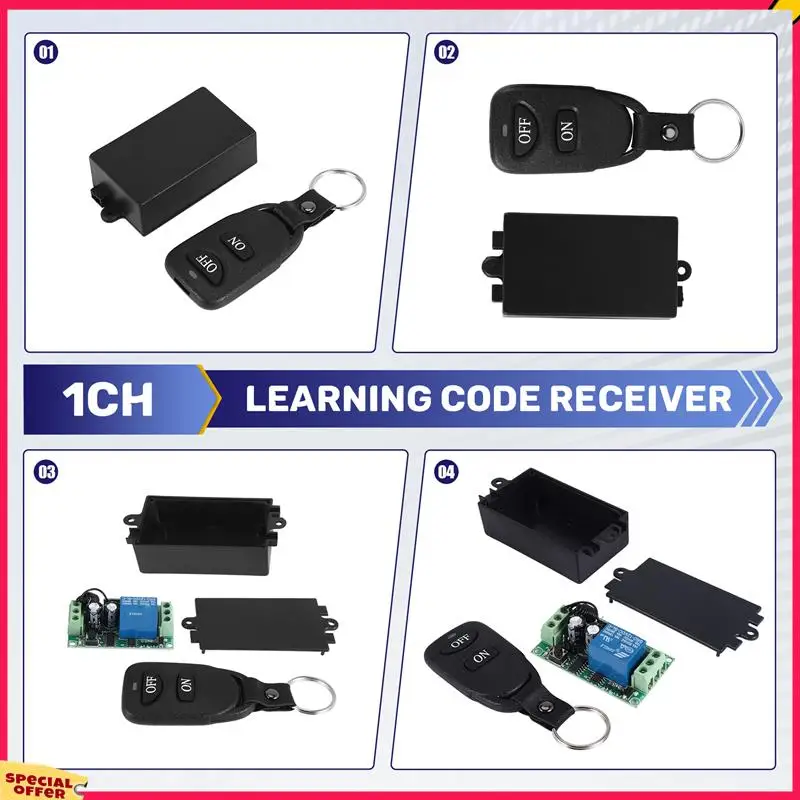 A39M Dc 12V 10A 1Ch Sistema de interruptor de controle remoto sem fio Receptor Transmissor 2 botões remoto à prova d'água 433Mhz