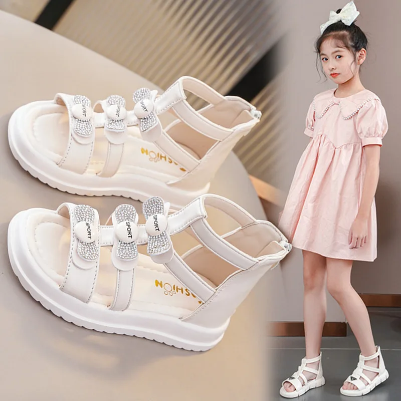 

Fashion Rhinestone GLADIATOR Kids Sandal Girls Summer Sports Shoes 2024 Children Flat for Girl Kids Princess Shoes 3-12 Years