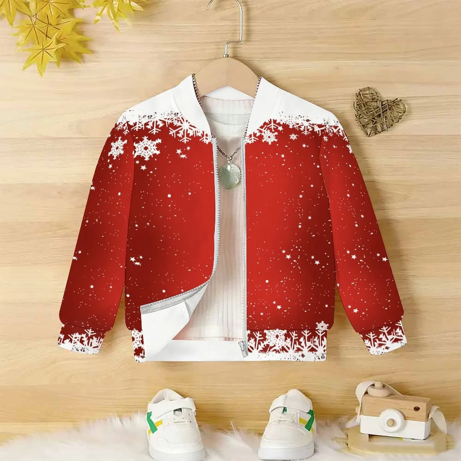 Fashion Tops Everyday Wear Kids Christmas Clothes Autumn Baseball Uniform Winter Zippered Long Sleeve Girls Printed Coats
