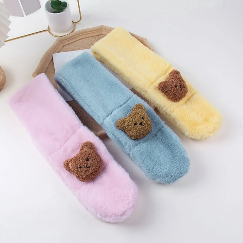 Cartoon Kids Scarf Soft Warm Long Muffler Artificial Rabbit Plush Winter Neck Warmer Cosy Neckerchief for Boys and Dropship