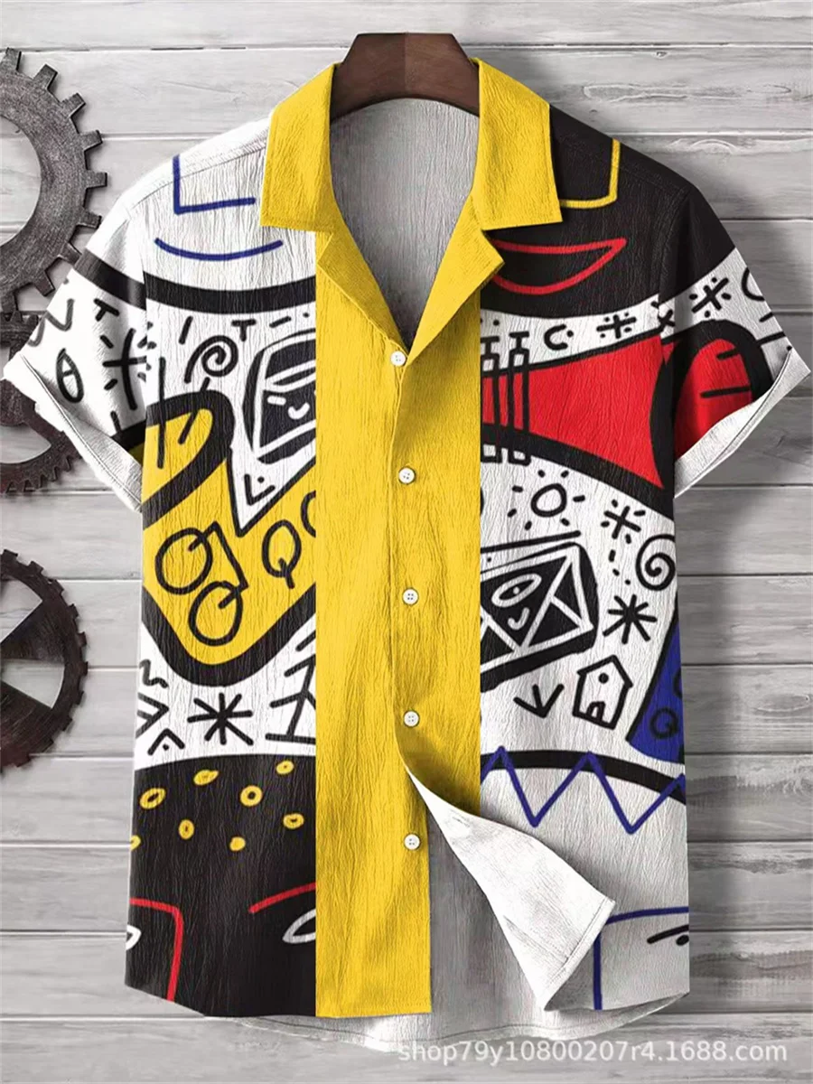 Summer 2025 Short Sleeve Cuban Collar Men's Comfort Four-Sided Splash Trend Street Fashion Shirt Casual Wear