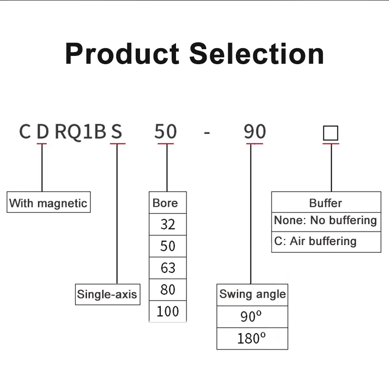 Rotary Actuator CDRA1B CDRA1BS Gear Rack Pinion Pneumatic Cylinder 30/50/63/80 Bore 90° 180° Swing Cylinder
