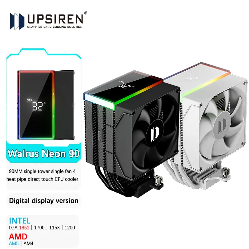 UPSIREN Walrus Neon 90 Digital 4 Heatpipe Direct Touch CPU Air Cooler high-performance fan supports INTEL LGA1851/1700 AMD AM5