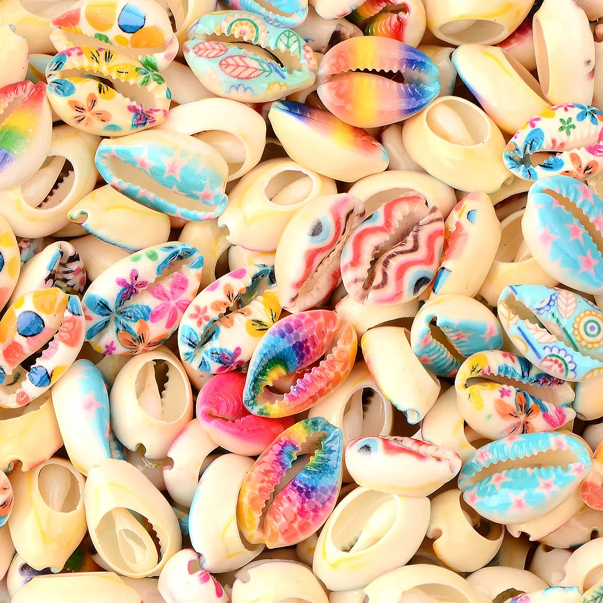 30pcs 1.6cm~1.8cm Random Color Mix Different Shape Different Size Painted Print Shell Beads For Jewelry Making DIY Accessories image 6