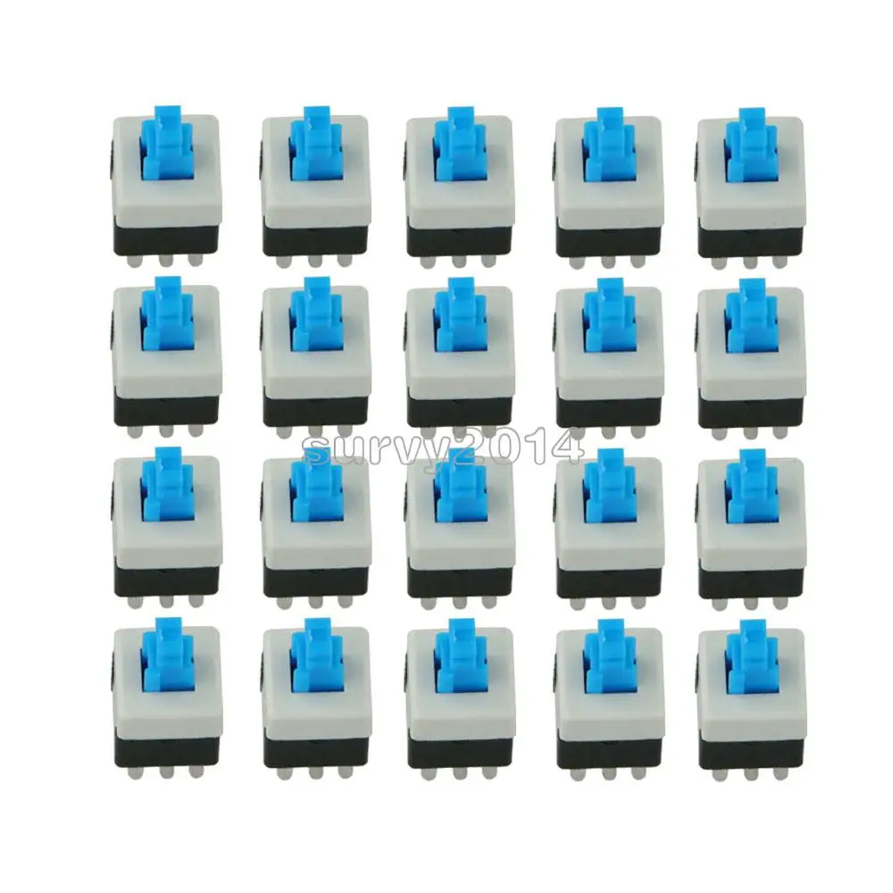 20Pcs 8X8mm Cap Self-locking Type Square Button Switch Blue 100000 Times Service Life