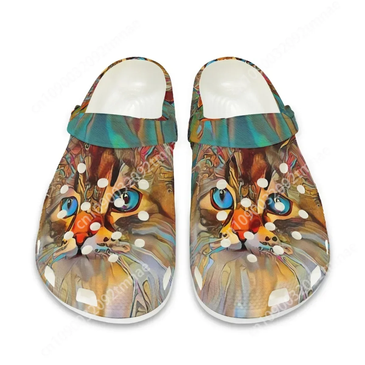 

Non-Slip Summer Indoor Hole Slippers Oil Painting Cat Design Unisex Custom Sandals Outdoor Slip Beach Flat Clogs Zapatos