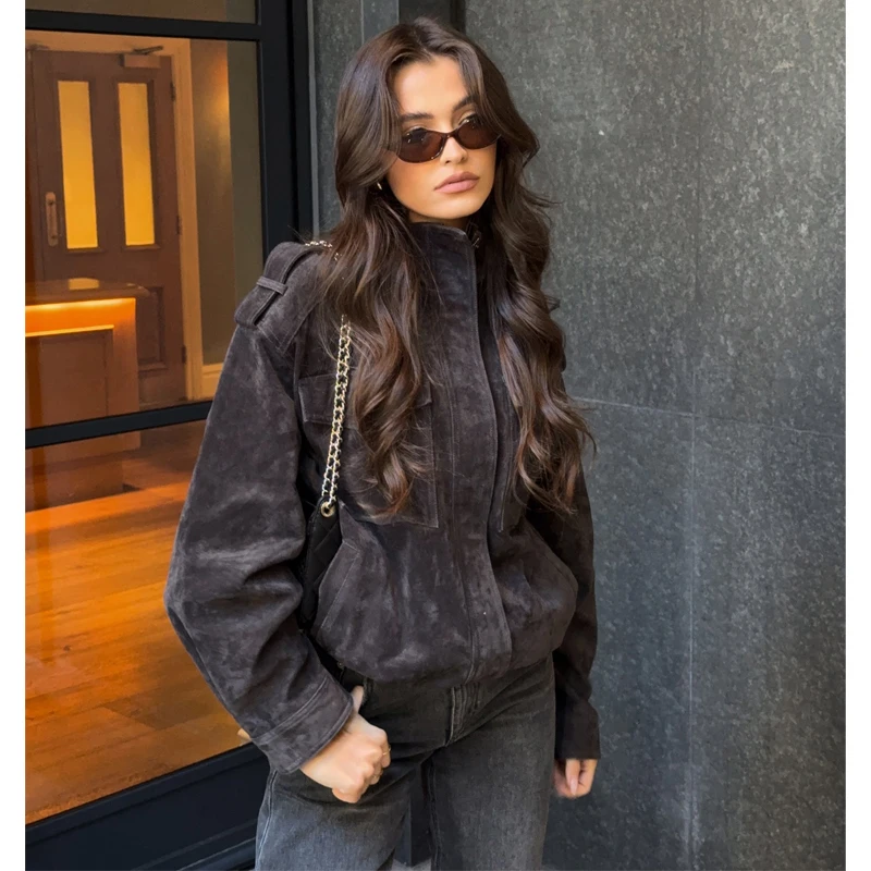 MUJER daim Bomber veste femme surdimensionné Demi-saison vestes pour femmes vêtements d'extérieur hiver pardessus femme Zip femmes vestes