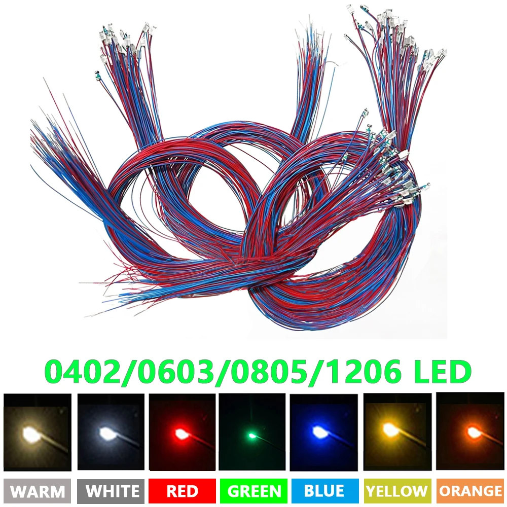 10 Stücke 0402 0603 0805 1206 SMD LED Lampe DIY Eisenbahn Modell Kits Spielzeug Licht 3 V 30 cm Emittierende Diode Wram Weiß Rot Grün Blau Gelb