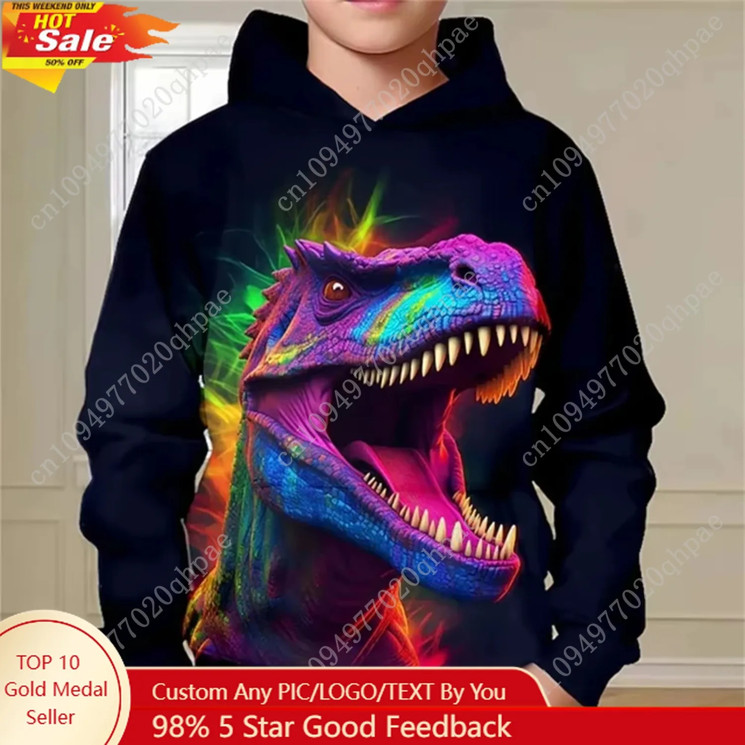 

Children's Clothing Spring Autumn Boys Hoodie Pullover 3D Dinosaur Print Fashion Street Cool Kid Clothing Casual Long Sleeve Top