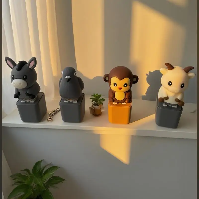 Cute Animal Anxiety Relief Keychain Light Up Clicker Monkey Lamb Pigeon Donkey Design Portable Fidget Toy for Daily Use