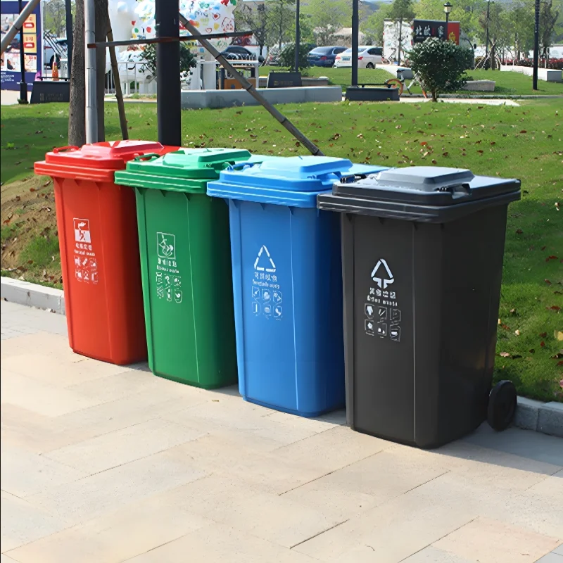 

Outdoor Tra Can with Lid And Wheels Pedal Operated Street Cleaning Vehicle Large Size for Park And Proper Waste Sorting