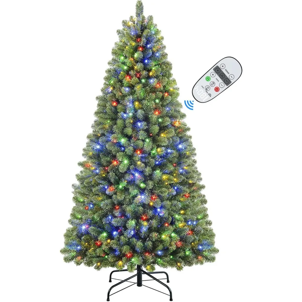 

6ft Prelit Premium Artificial Hinged Christmas Tree with Remote Control,Timer, and 330 Warm White & Color LED Changing Lights