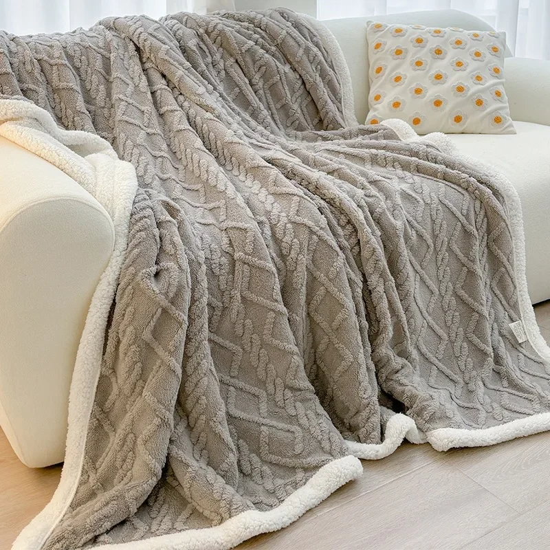 Geometric Texture Jacquard Blanket Fluffy Soft Bed Blanket Lamb Wool Double-layer Thickened Cover Blanket Bed Sheet Car Blankets