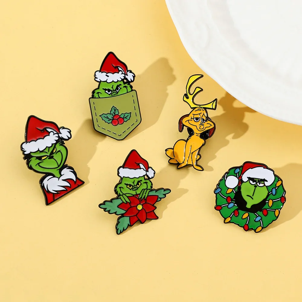 Christmas Movies Enamel Pins Funny Green Furry Monster Brooch Decorative Badges for Clothes Lapel Bag Gift Wholesale