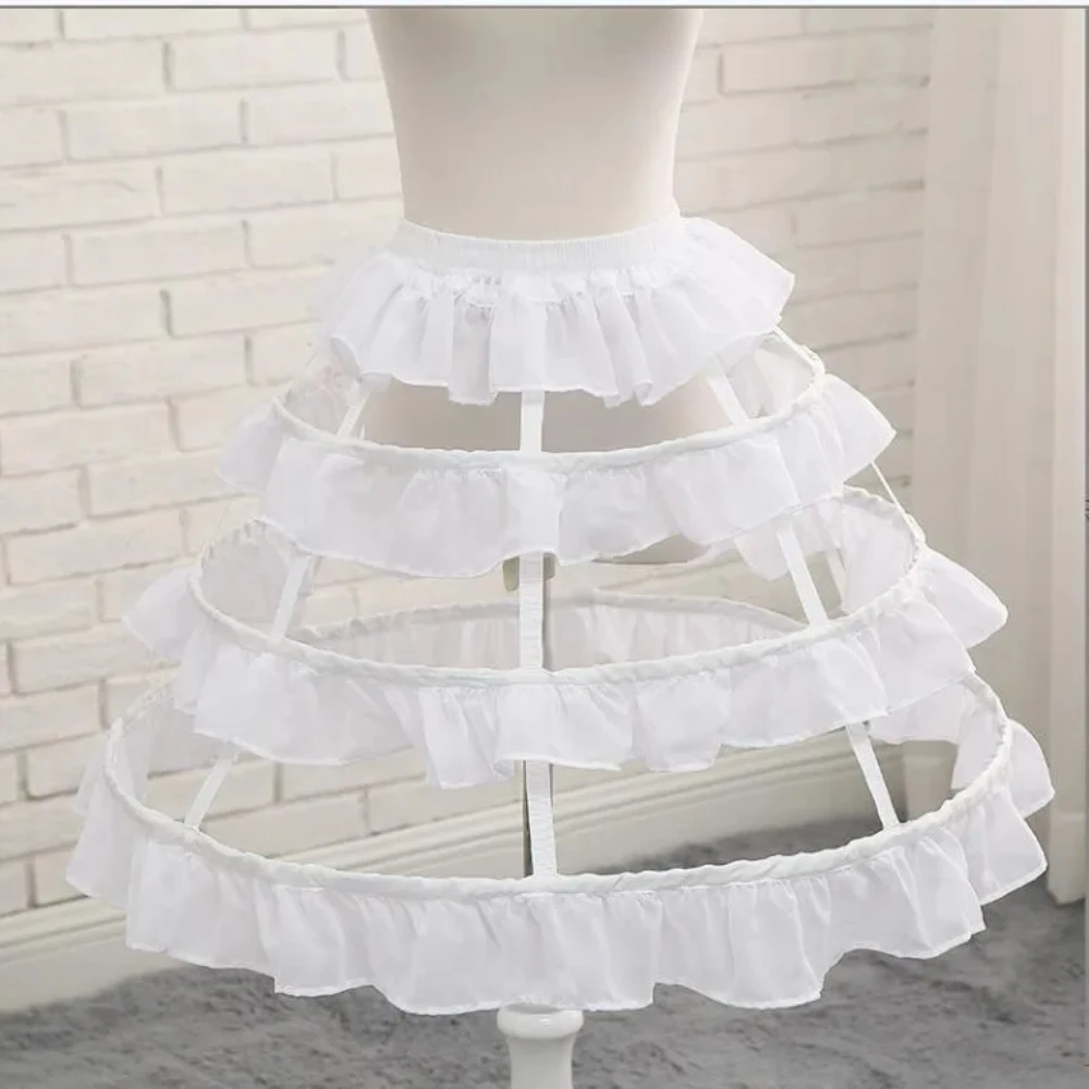 New Women 3 Hoops Pannier Petticoat Hollow Out Birdcage Skirt Wedding Bridal Ruffles Wide Waistband Crinoline Slip Underskirt image 2